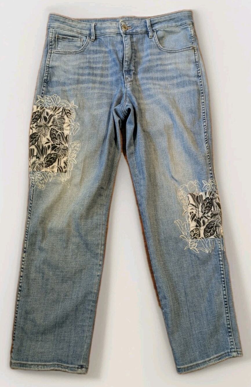 White House Black Market Jeans Womens 12L High Rise Straight Crop Embroidered